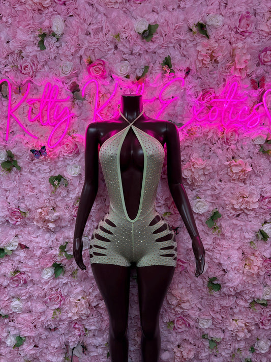 Bottlegirl One-Piece Green Rhinestone Bodysuit  Set Vacation | Exotic Dancewear Festival wear