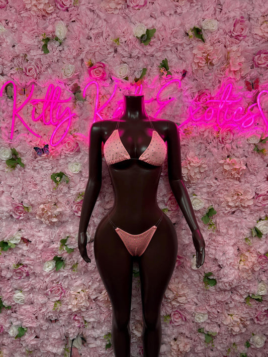 Swimwear Two-Piece Baby Pink Rhinestone Bikini   | Exotic Dancewear Festival wear Rave Outfit