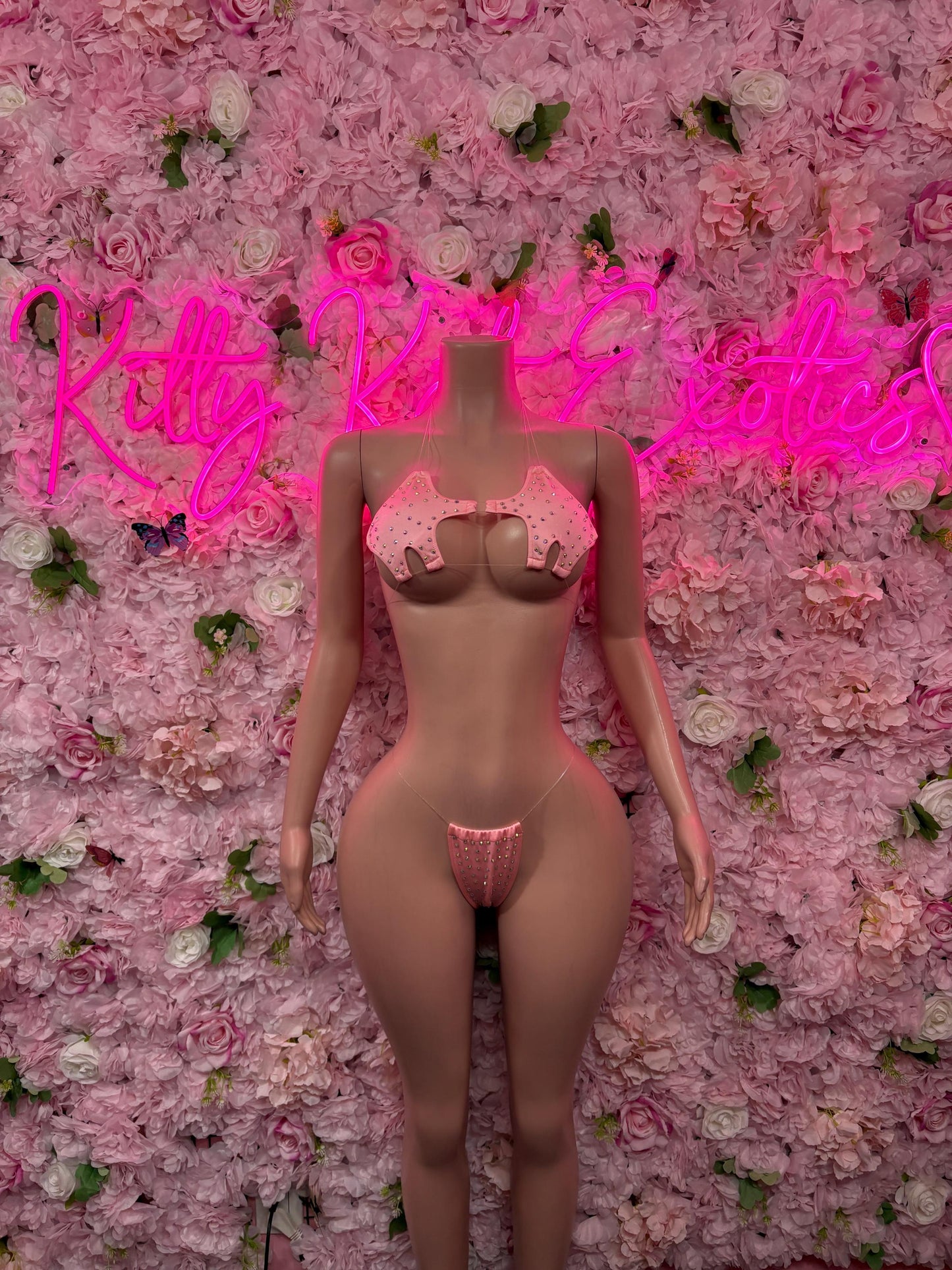 Exotic Dancewear Two-Piece Baby Pink Rhinestone Bikini  Bartender  | Exotic Dancewear Festival wear