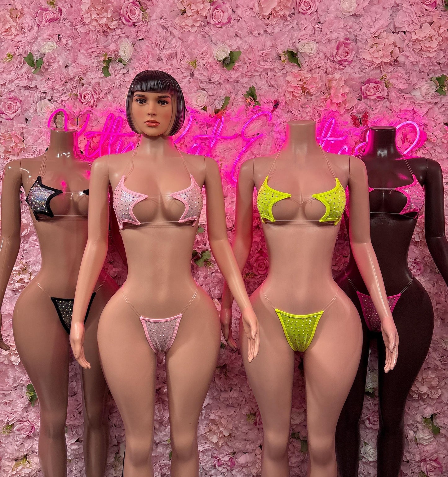 Exotic Dancewear Two-Piece  Pink Rhinestone   Bartender  | Exotic Dancewear Festival wear Rave Outfit