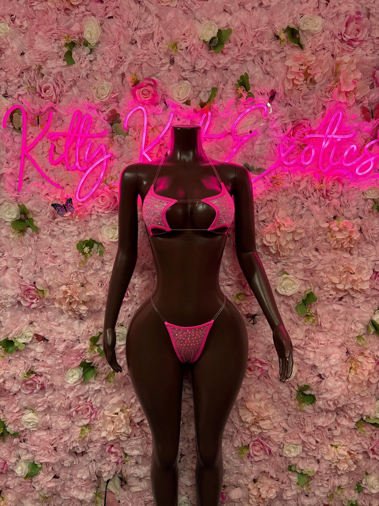 Exotic Dancewear Two-Piece  Pink Rhinestone   Bartender  | Exotic Dancewear Festival wear Rave Outfit