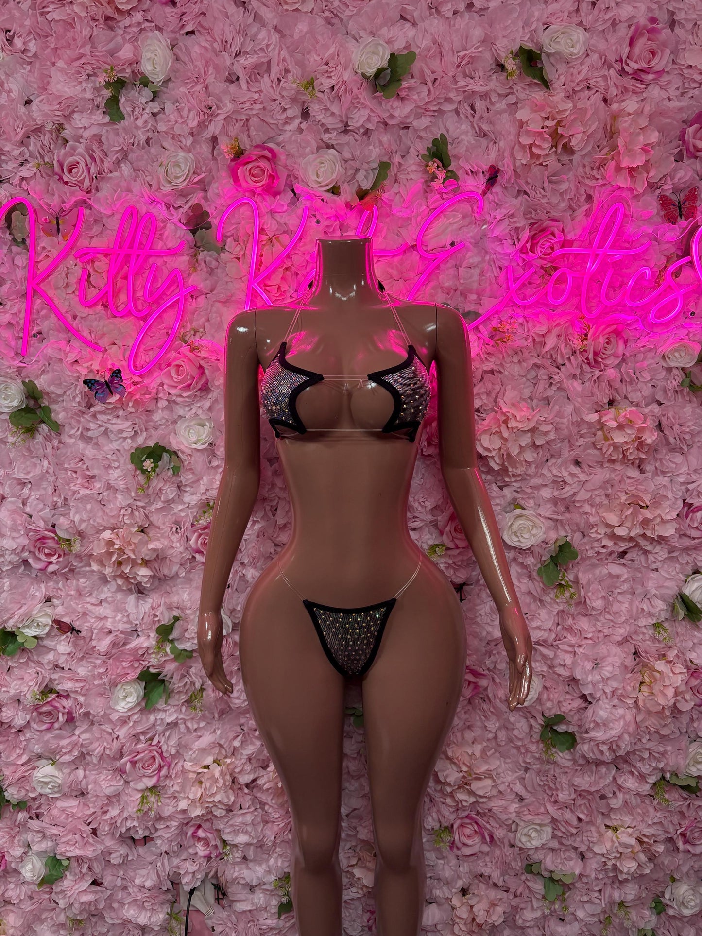 Exotic Dancewear Two-Piece Black/Silver Rhinestone   Bartender  | Exotic Dancewear Festival wear Rave Outfit