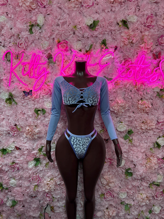 Exotic Dancewear Two Piece Blue Mesh Lace Bodysuit / Rave Outfit Bottlegirl