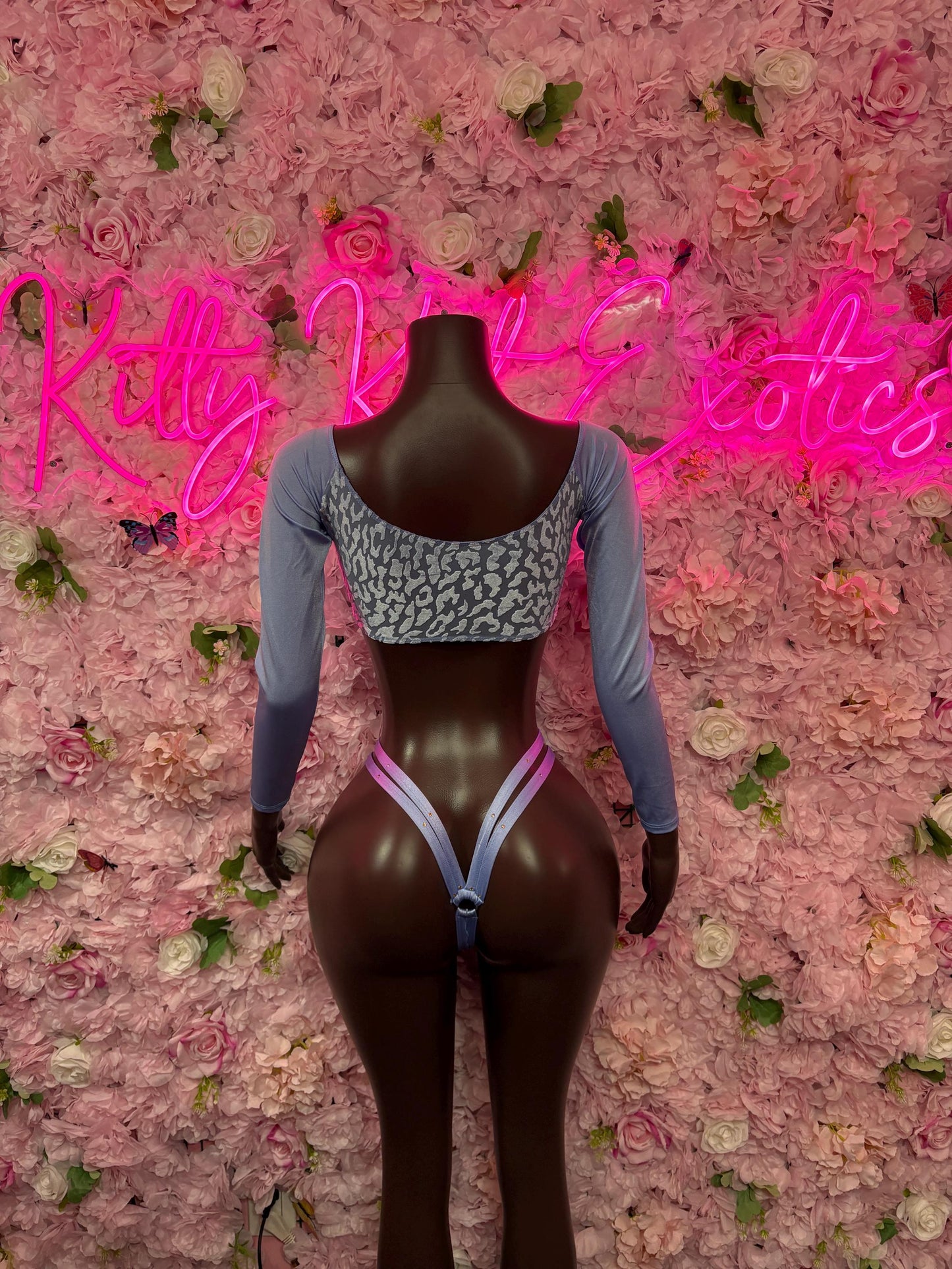 Exotic Dancewear Two Piece Blue Mesh Lace Bodysuit / Rave Outfit Bottlegirl