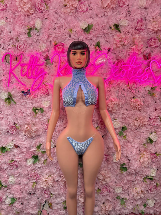 Bottlegirl Two Piece Blue Mesh Lace Bodysuit / Rave Outfit Bartender