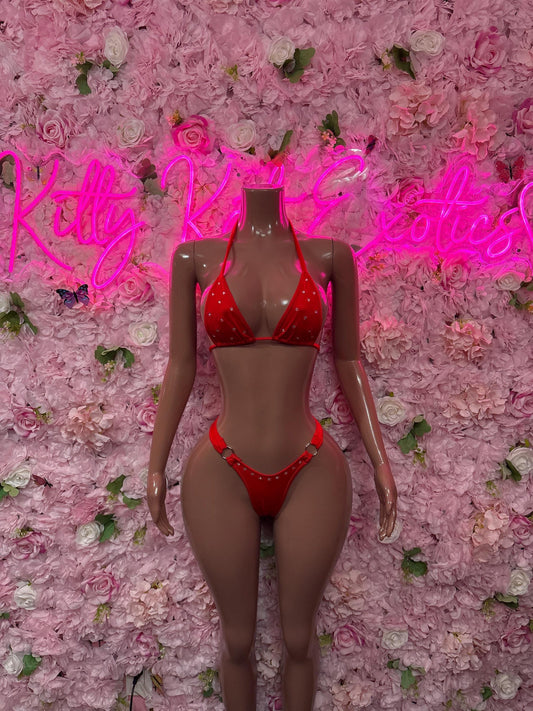 Valentines Day Sexy Lingerie Costume  Red Bikini  Romantic Dancewear Outfit  Exotic Dancer & Bottle Girl Set