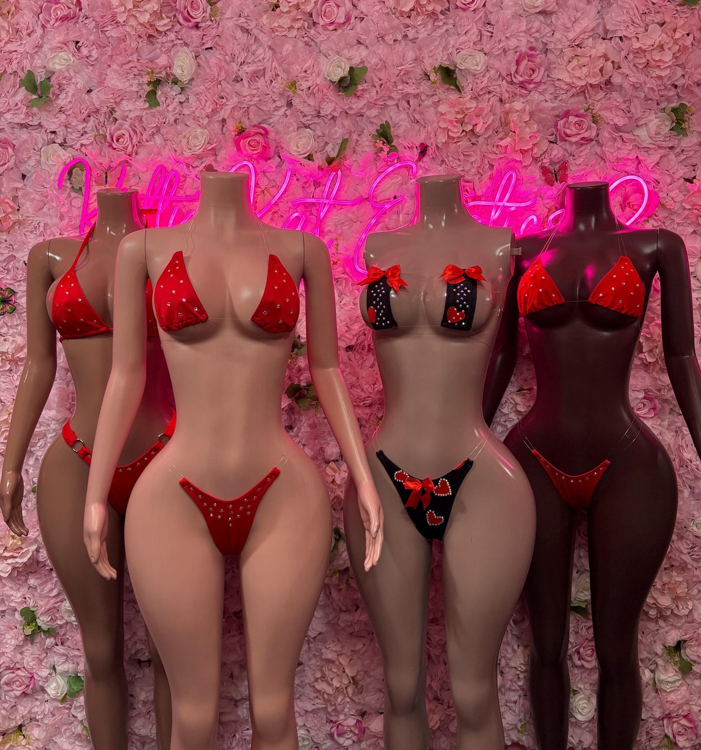 Valentines Day Sexy Lingerie Costume  Red Bikini  Romantic Dancewear Outfit  Exotic Dancer & Bottle Girl Set