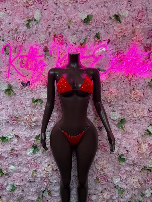 Valentines Day Sexy Lingerie Costume  Red Bikini  Romantic Dancewear Outfit  Exotic Dancer & Bottle Girl Set
