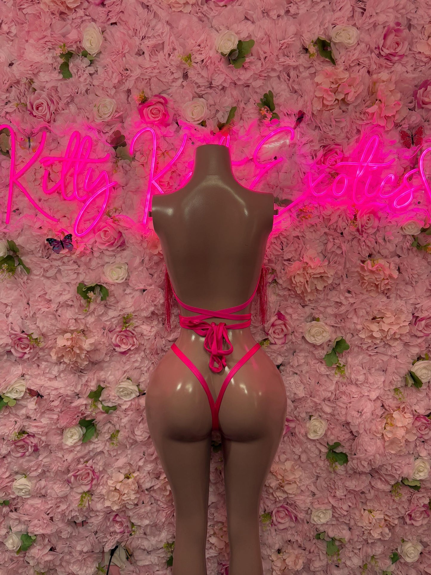 Rave Outfit Two Piece Pink Fringe Dancewear Ravewear Exoticwear