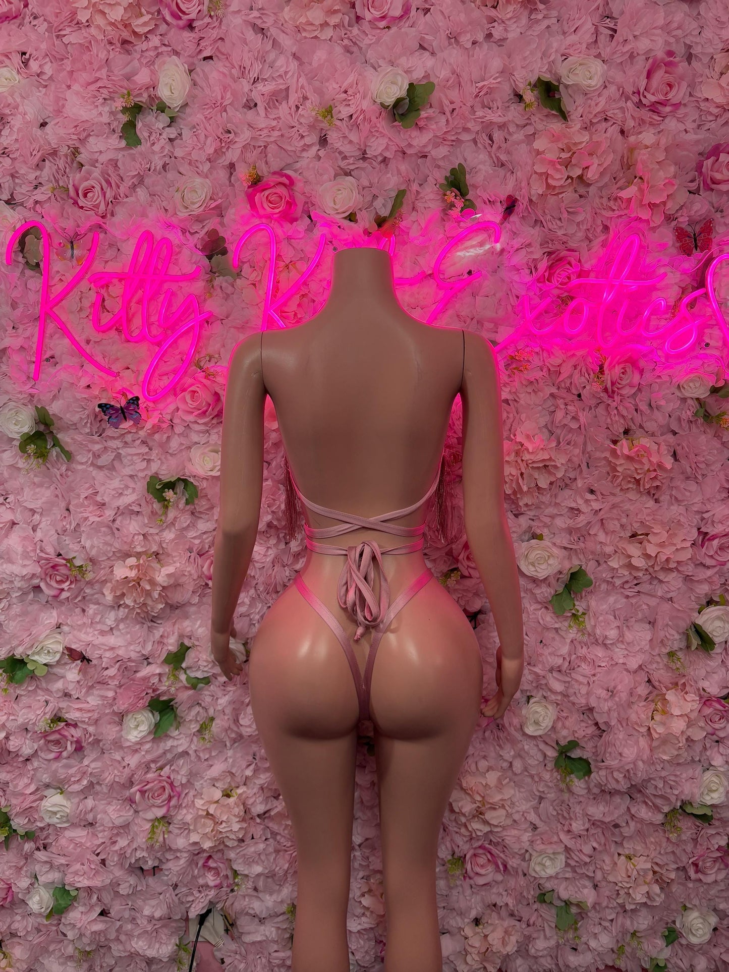 Rave Outfit Two Piece Baby Pink Fringe Dancewear Ravewear Exoticwear