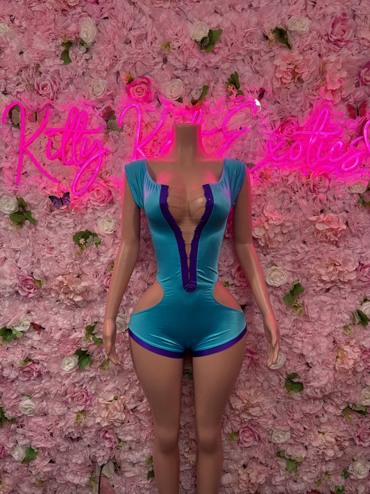 Bottlegirl Bartender Bodysuit One Piece Blue Outfit Rave Outfit