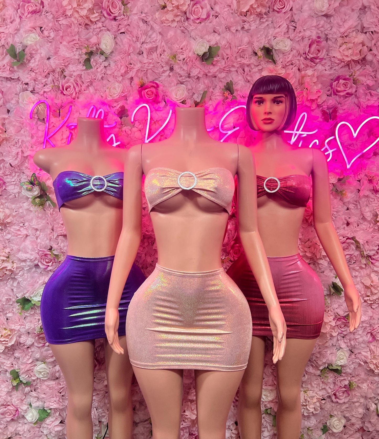 Sexy Two-Piece Metallic Skirt Set  Clubwear, Rave Outfit, Exotic Dancewear, Festival Outfit, Bottlegirl & Waitress Uniform, Nightclub Party