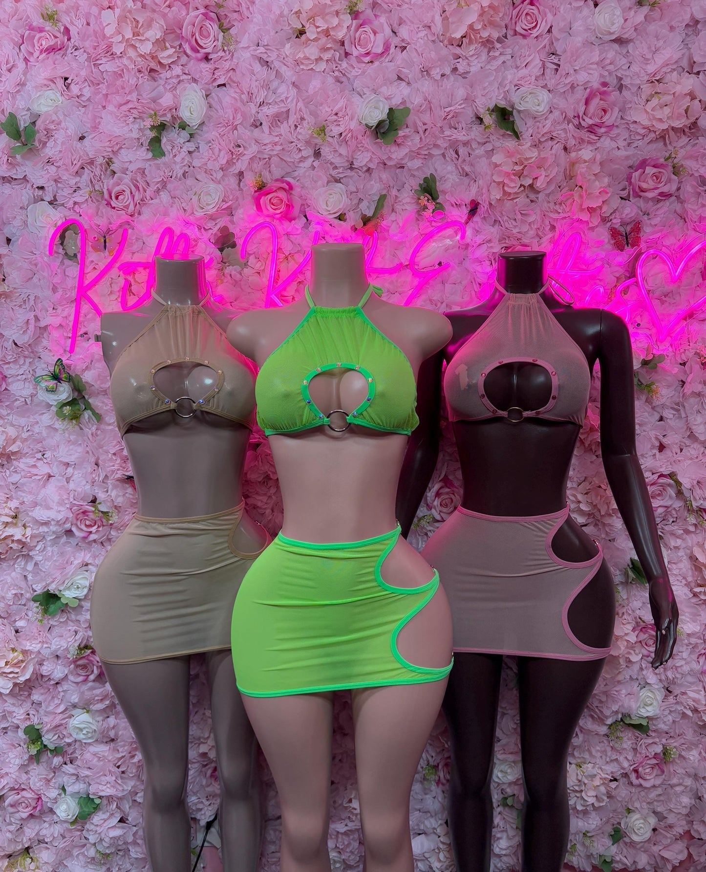 Rave Outfit Two-Piece Pink Mesh Skirt Set  Clubwear, Rave Outfit, Exotic Dancewear, Festival Outfit, Bottlegirl