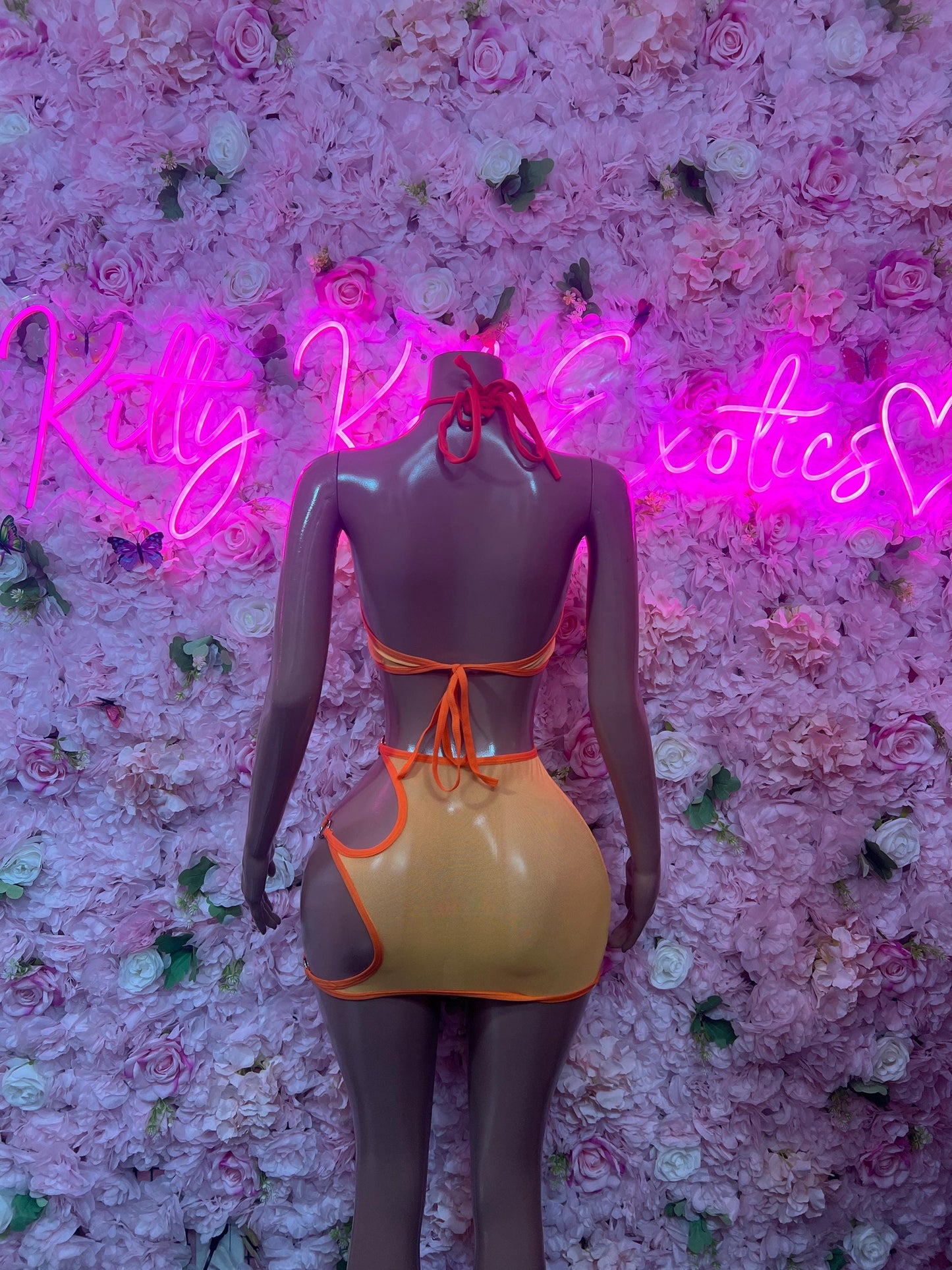 Rave Outfit Two-Orange  Mesh Skirt Set  Clubwear, Rave Outfit, Exotic Dancewear, Festival Outfit, Bottlegirl