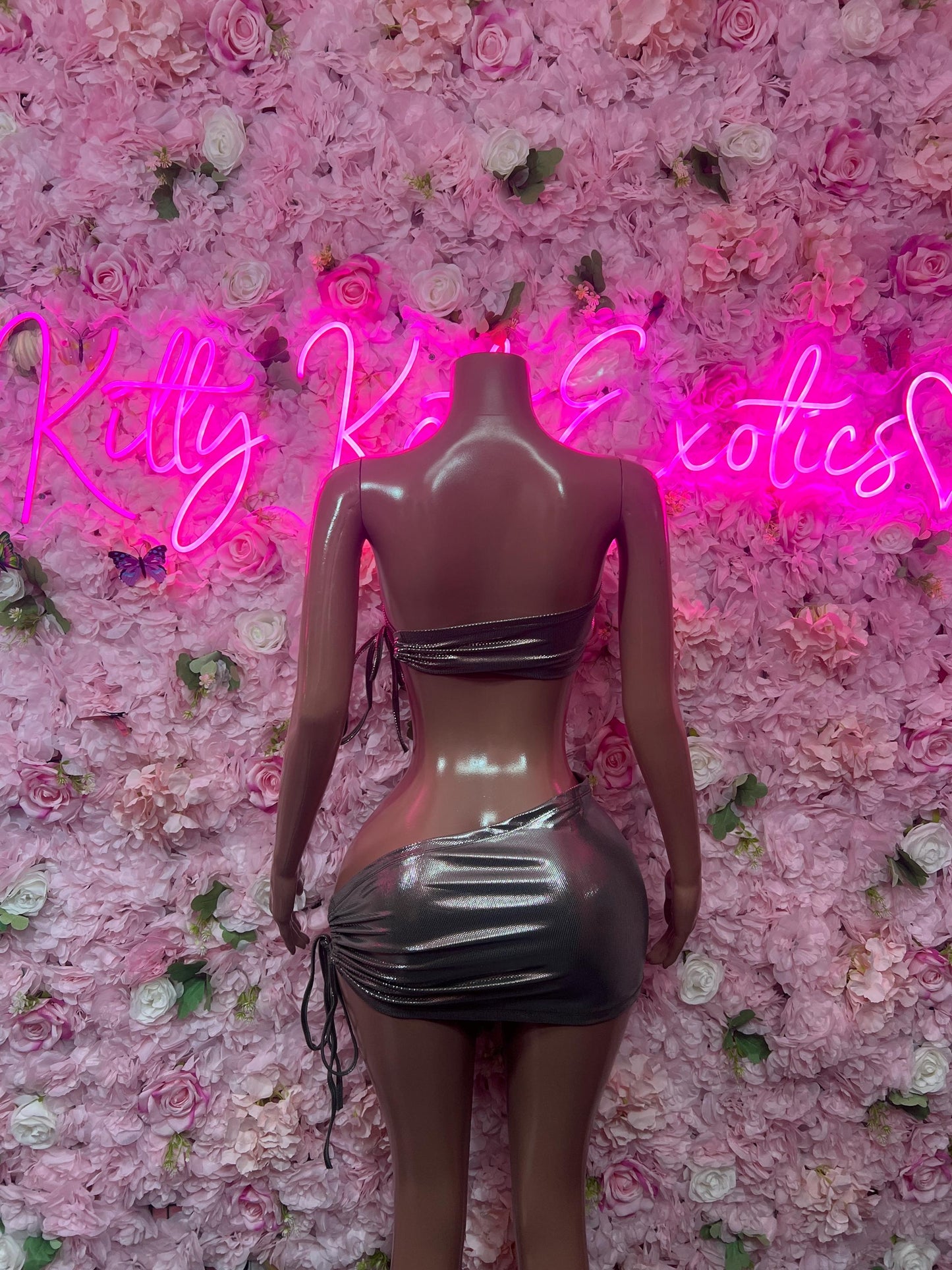 Womens Clothing Two-Piece Metallic Skirt Set  Clubwear, Rave Outfit, Exotic Dancewear, Festival Outfit, Bottlegirl & Waitress Uniform