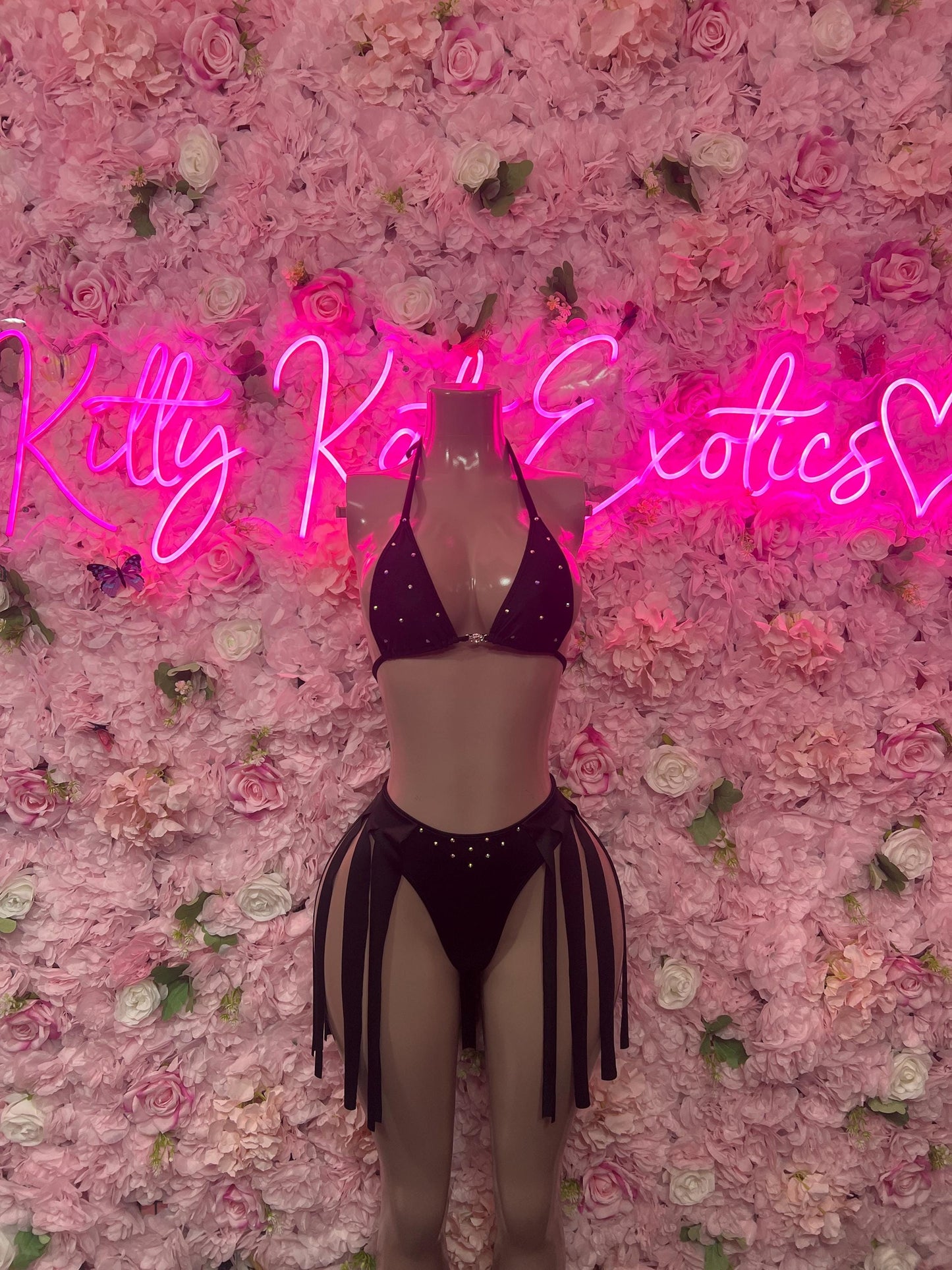 Rave Outfit Two-Piece Black Fringe Exotic Dancewear Costume  Sexy Festival Outfit, Rave Performance Set, Stripper & Go-Go Dancer Wear