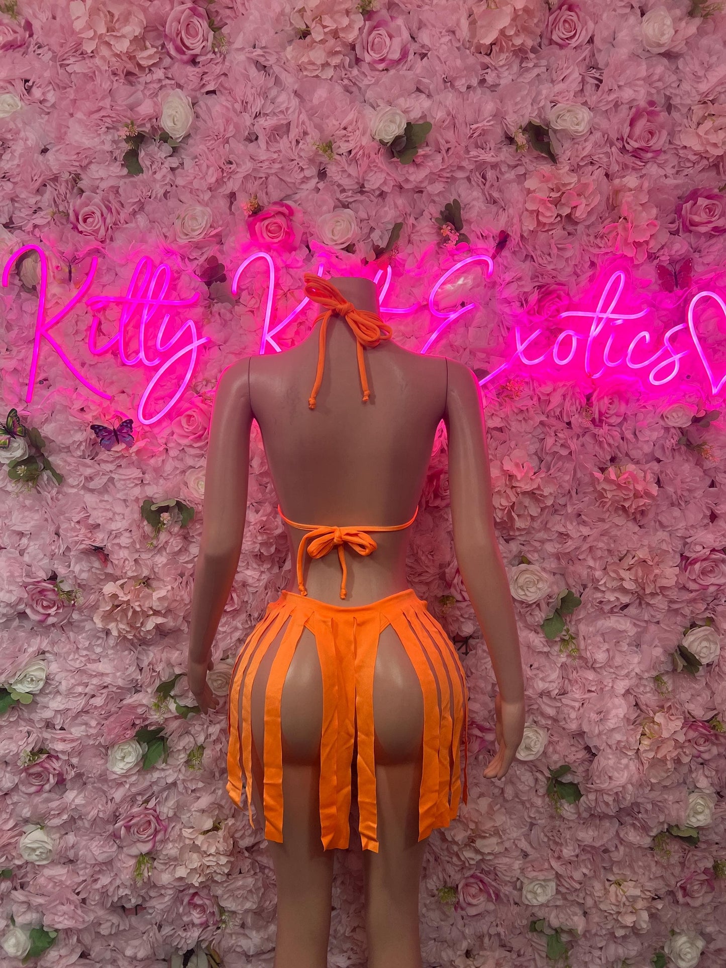 Exotic Dancewear Two-Piece Orange Fringe Exotic Dancewear Costume  Sexy Festival Outfit, Rave Performance Set, Stripper & Go-Go Dancer Wear