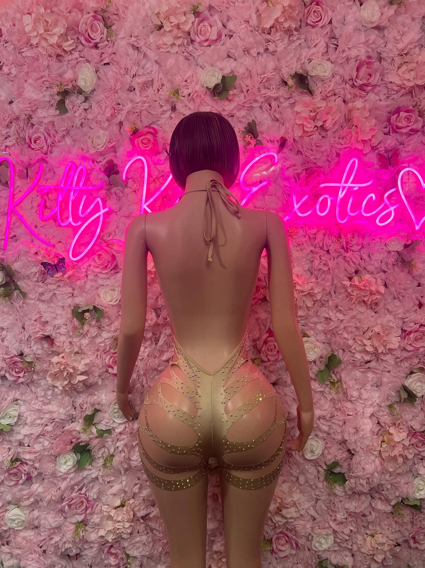 Rave Outfit Two-Piece Gold Rhinestone Exotic Dancewear Costume  Sparkly Stripper Outfit, Go-Go Dancer Set, Festival & Rave Wear