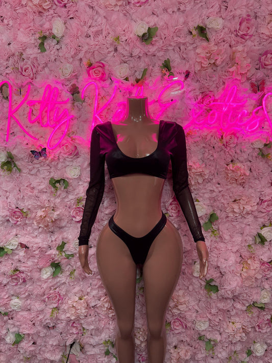 Bottlegirl Two Piece Black Metallic Bodysuit -  Exotic Dancewear  Elegant and Sexy for Performers, Events, or Special Occasions