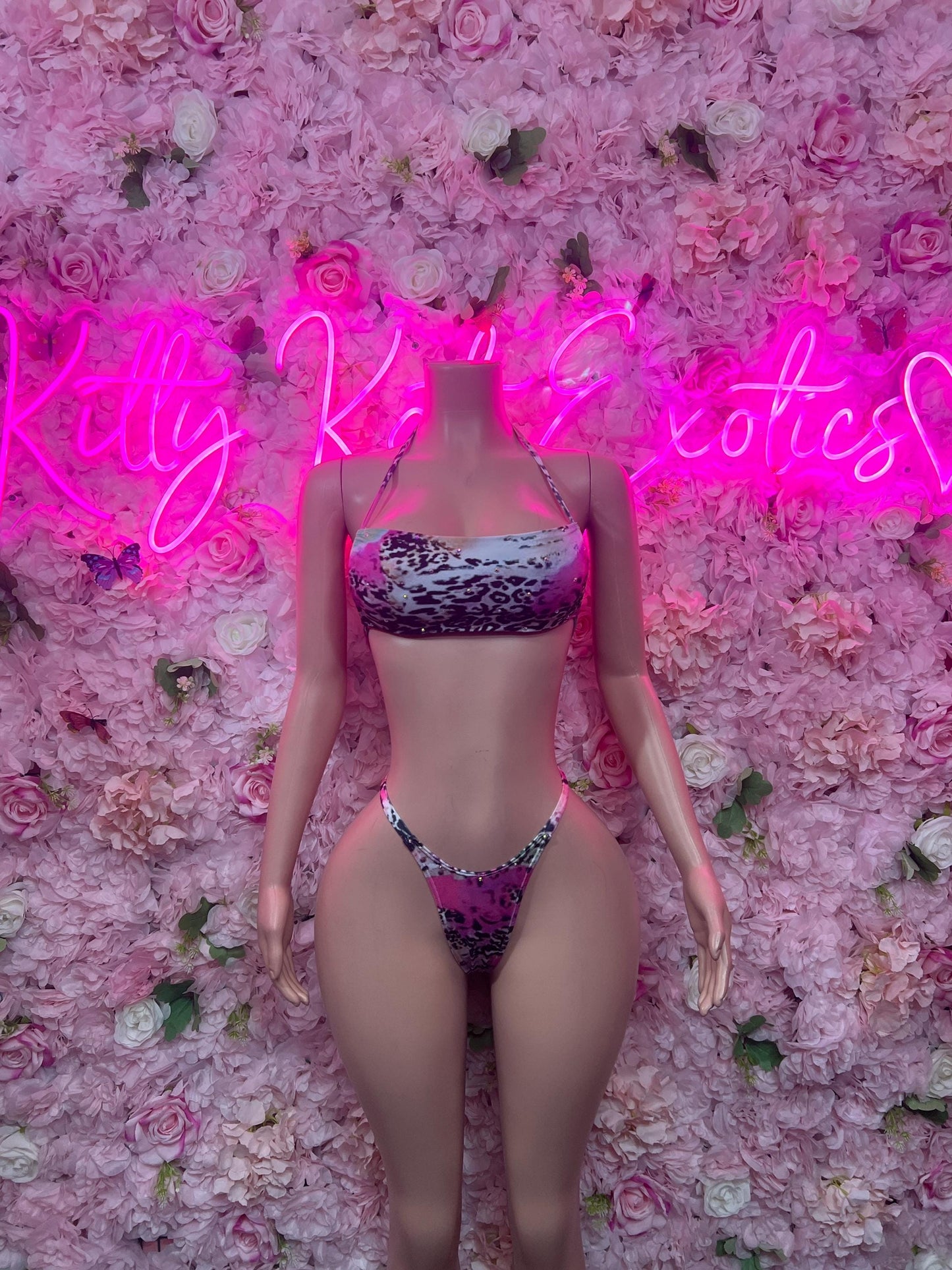 Rave Outfit Bikini Set Cheetah  Crop Top | Festival Outfit | Sexy Dancewear | Exotic Clubwear | Bottle Girl Outfit