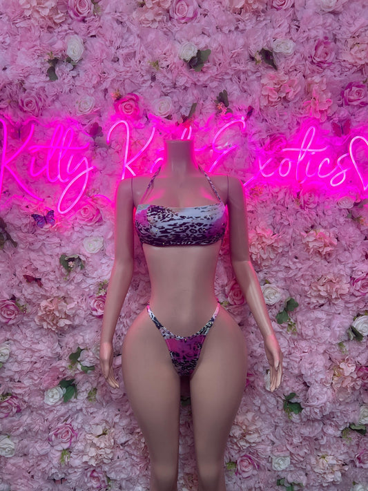 Rave Outfit Bikini Set Cheetah  Crop Top | Festival Outfit | Sexy Dancewear | Exotic Clubwear | Bottle Girl Outfit