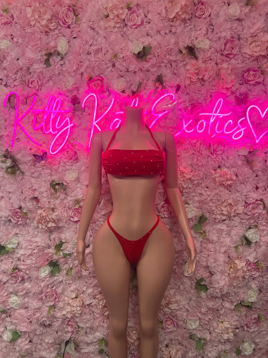 Summer Bikini Set Red Crop Top | Festival Outfit | Sexy Dancewear | Exotic Clubwear | Bottle Girl Outfit