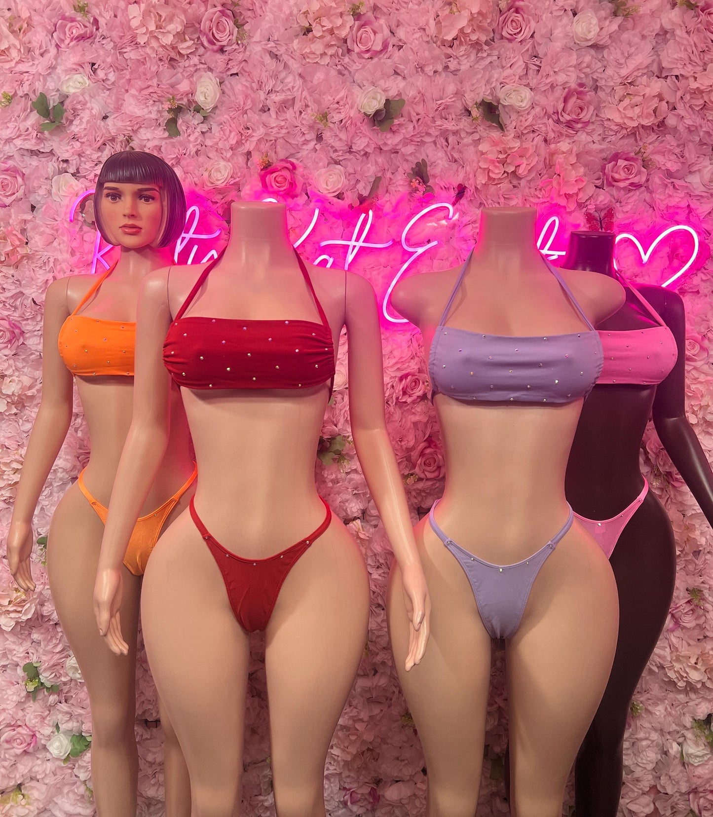 Summer Bikini Set Pink Crop Top | Festival Outfit | Sexy Dancewear | Exotic Clubwear | Bottle Girl Outfit