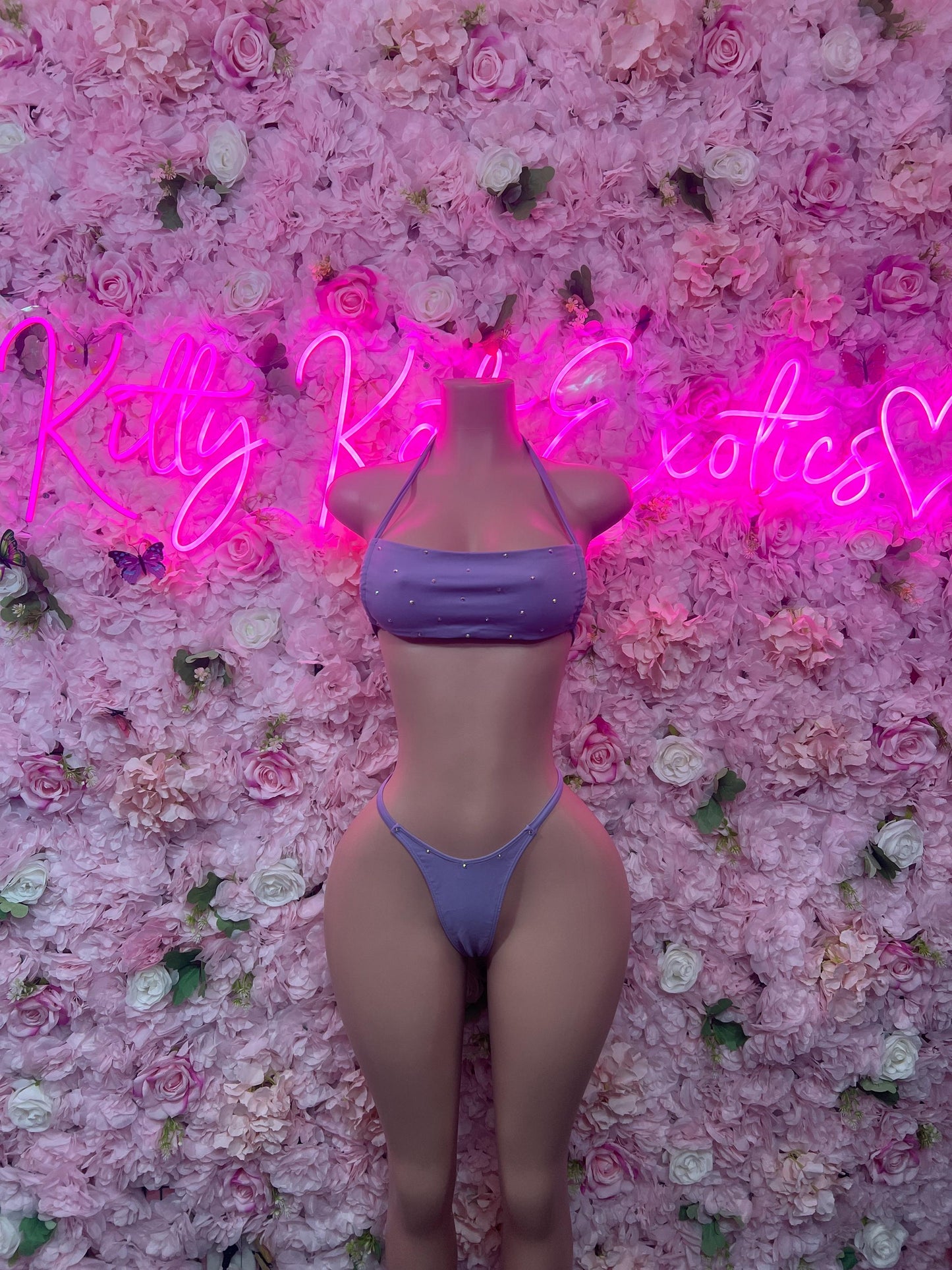 Summer Bikini Set Lilac Crop Top | Festival Outfit | Sexy Dancewear | Exotic Clubwear | Bottle Girl Outfit