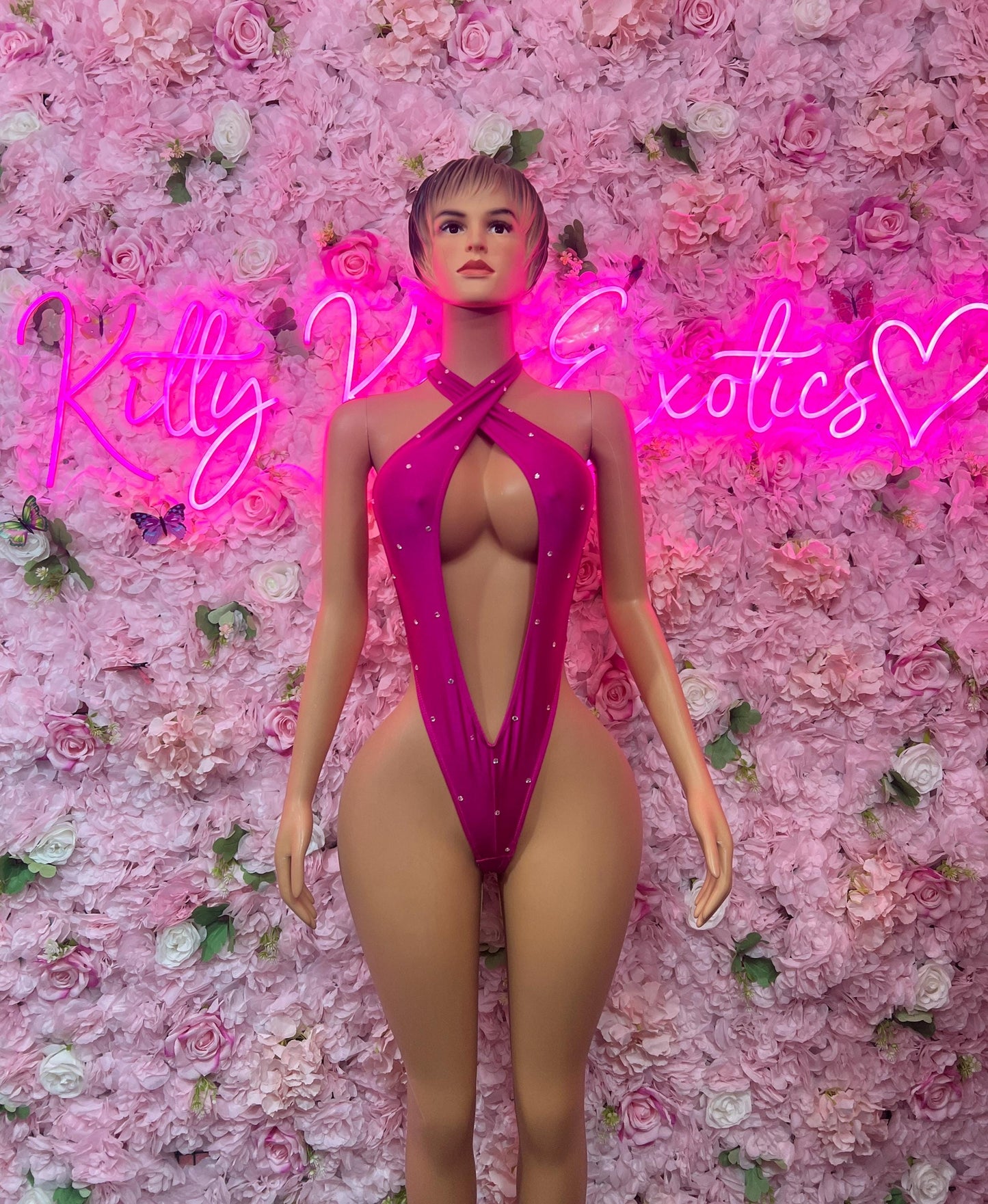 Rave Outfit One Piece Pink Bodysuit -  Exotic Dancewear  Elegant and Sexy for Performers, Events, or Special Occasions