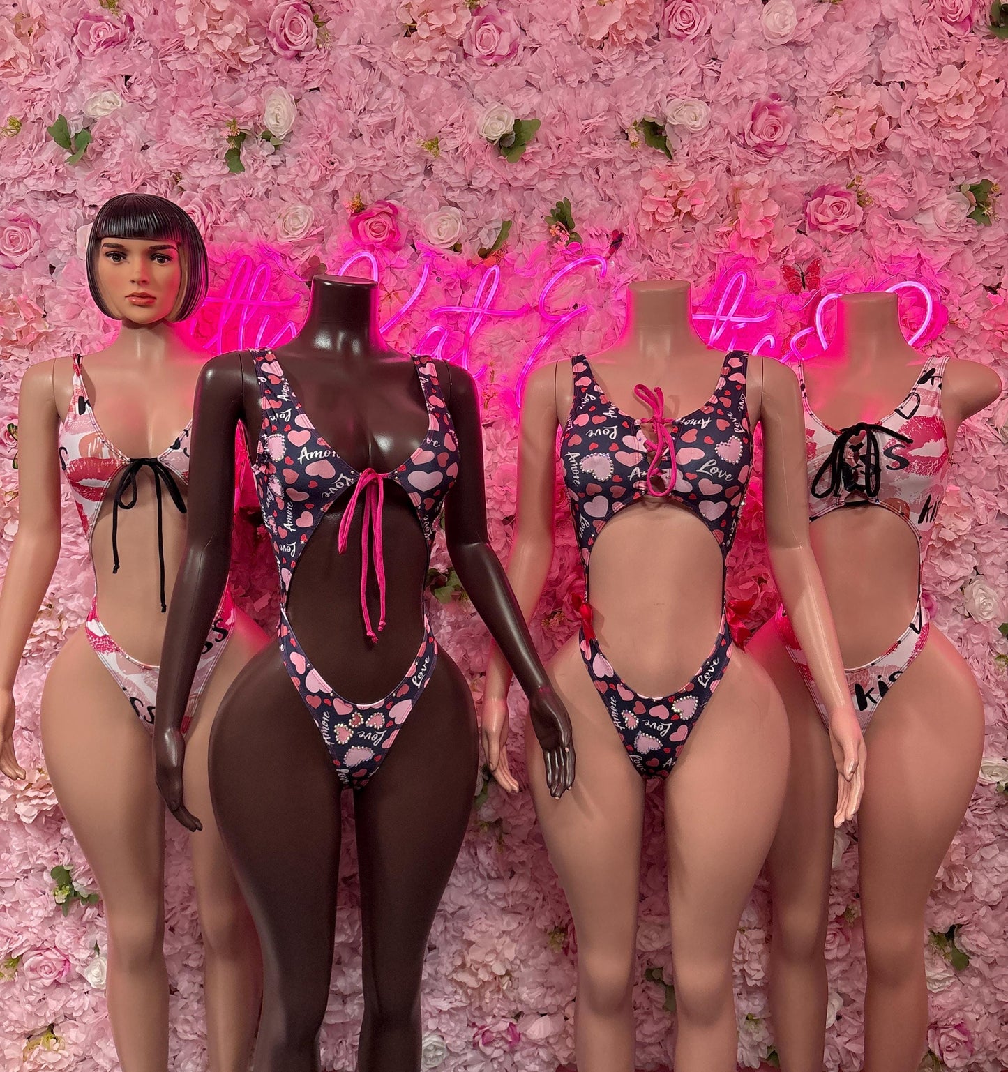 Valentines Day One-Piece Hearts Bodysuit Set - Sexy Romantic Outfit for Date Night - Cute Gift for Her