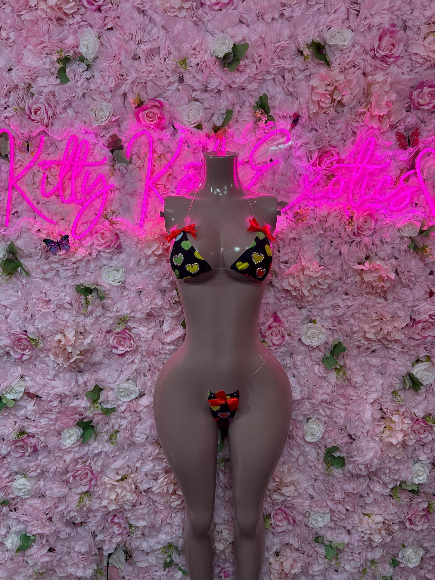 Hearts Valentines Day Exotic Dancewear Two-Piece Bikini  - Sexy Hearts Romantic Outfit for Date Night - Cute Gift for Her