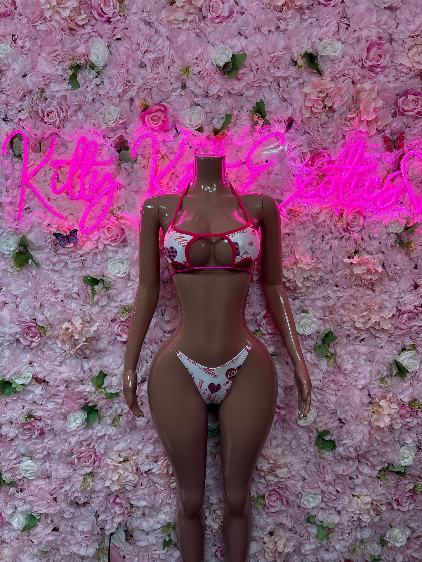 Hearts Valentines Day Exotic Dancewear Two-Piece Bikini  - Sexy Hearts Romantic Outfit for Date Night - Cute Gift for Her