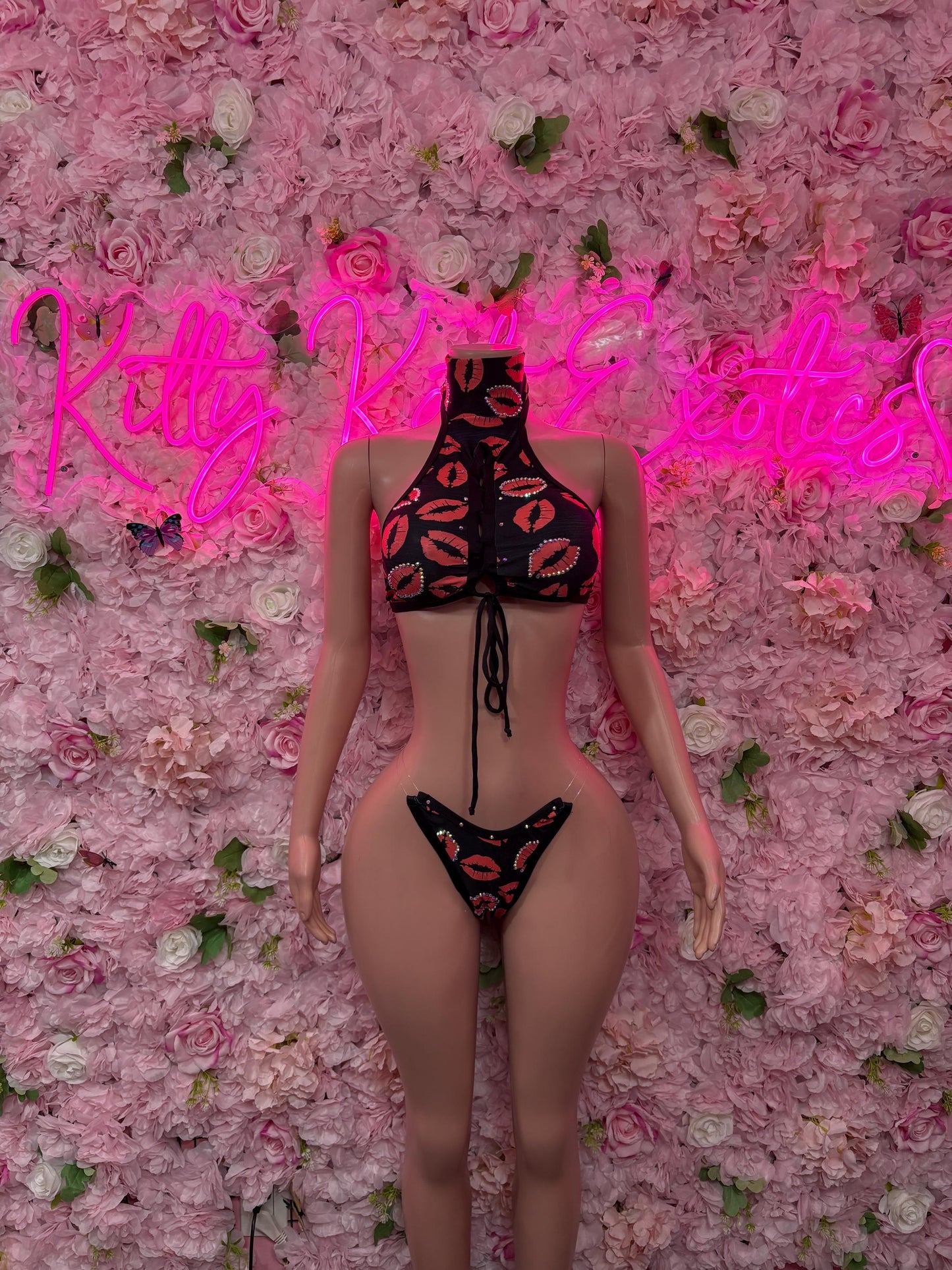 Valentines Day Exotic Dancewear Two-Piece Bodysuit  - Sexy Hearts Romantic Outfit for Date Night - Cute Gift for Her