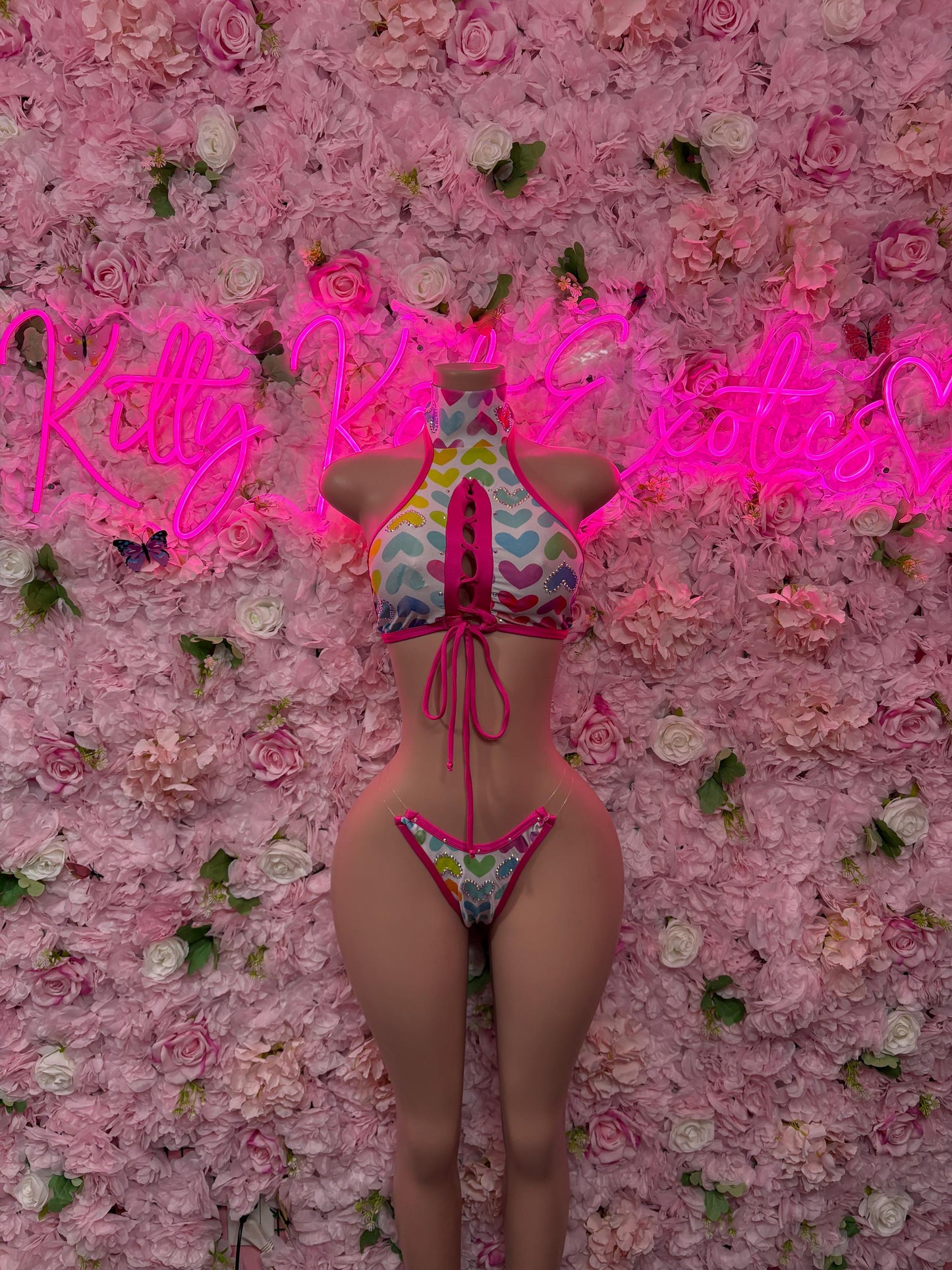 Cute Valentines Day Exotic Dancewear Two-Piece Bodysuit  - Sexy Hearts Romantic Outfit for Date Night - Cute Gift for Her