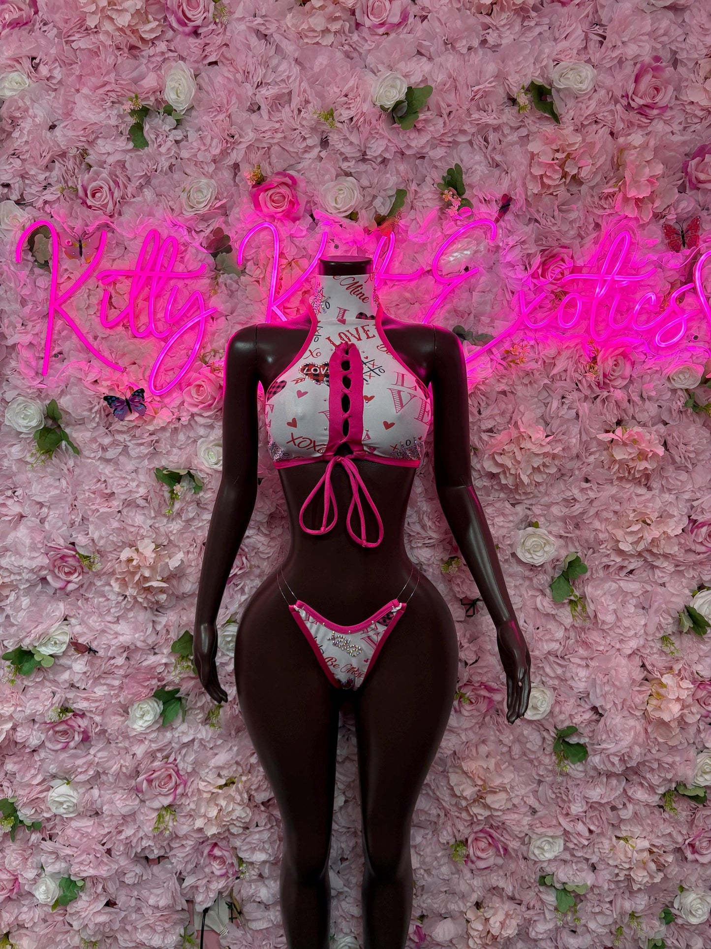 Cute Valentines Day Exotic Dancewear Two-Piece Bodysuit  - Sexy Hearts Romantic Outfit for Date Night - Cute Gift for Her