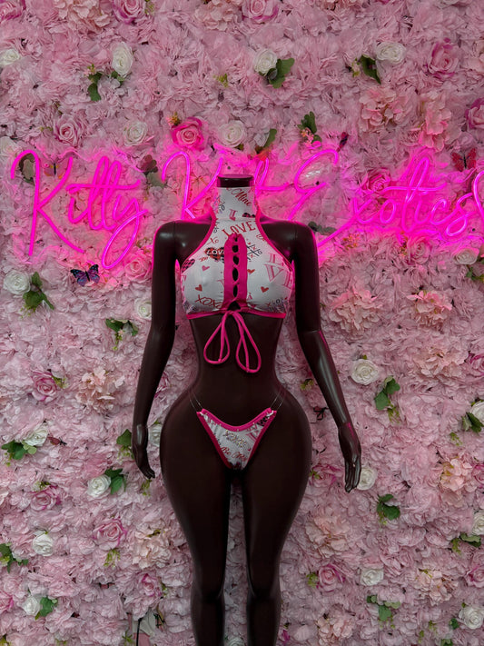 Cute Valentines Day Exotic Dancewear Two-Piece Bodysuit  - Sexy Hearts Romantic Outfit for Date Night - Cute Gift for Her