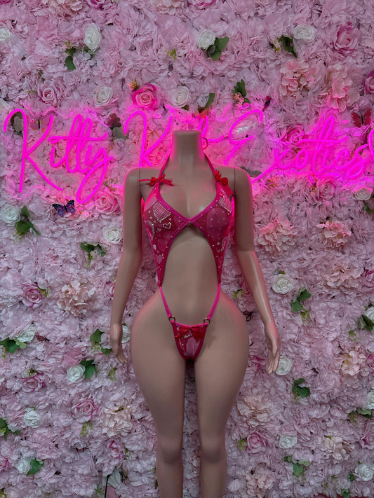 Valentines Day Exotic Dancewear One-Piece Slingshot  - Sexy Hearts Romantic Outfit for Date Night - Cute Gift for Her
