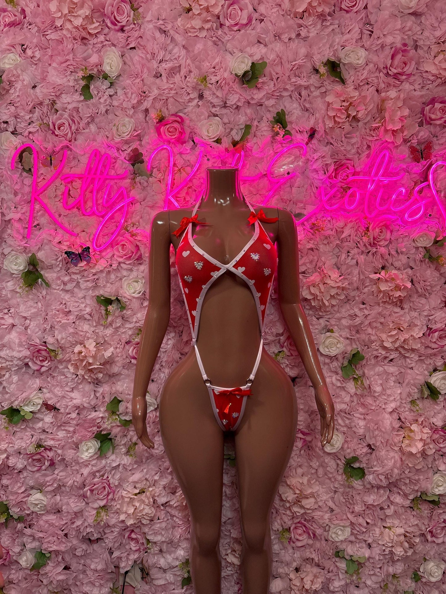 Valentines Day Exotic Dancewear One-Piece Slingshot  - Sexy Hearts Romantic Outfit for Date Night - Cute Gift for Her