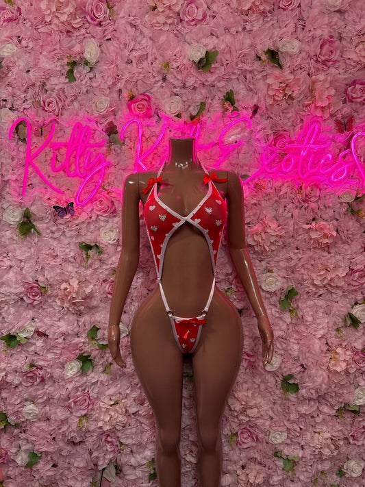 Valentines Day Exotic Dancewear One-Piece Slingshot  - Sexy Hearts Romantic Outfit for Date Night - Cute Gift for Her