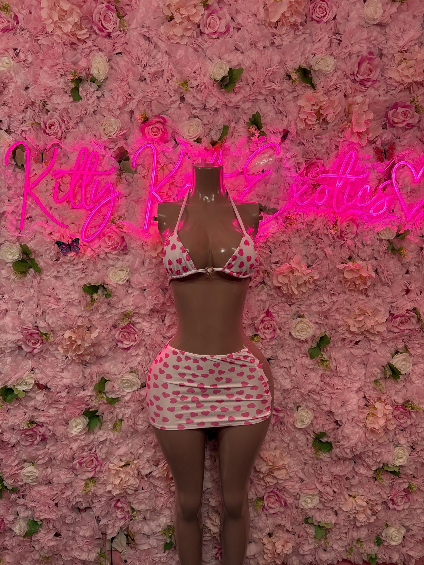 Cute Valentines Day Exotic Dancewear Two-Piece Skirt Set  - Sexy Hearts Romantic Outfit for Date Night - Cute Gift for Her