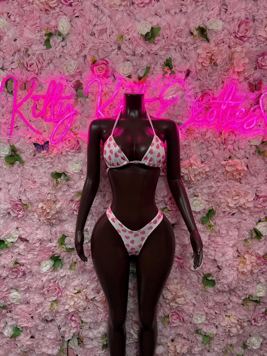 Valentines Day Exotic Dancewear Two-Piece Bikini  - Sexy Hearts Romantic Outfit for Date Night - Cute Gift for Her