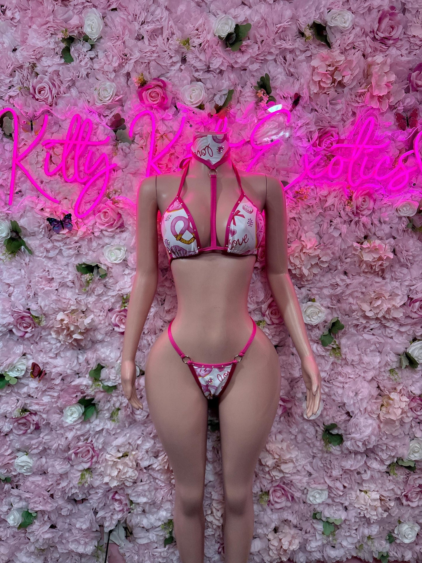 Valentines Day Exotic Dancewear Two-Piece Bikini  - Sexy Hearts Romantic Outfit for Date Night - Cute Gift for Her