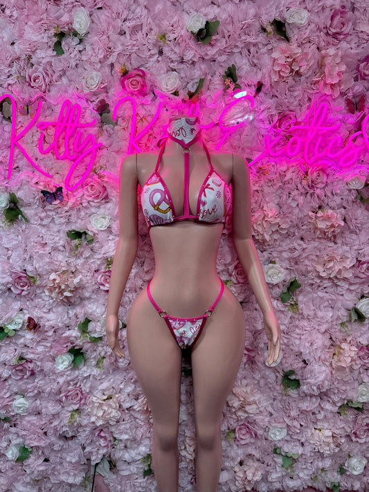 Valentines Day Exotic Dancewear Two-Piece Bikini  - Sexy Hearts Romantic Outfit for Date Night - Cute Gift for Her