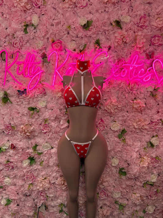 Cute Valentines Day Exotic Dancewear Two-Piece Bikini  - Sexy Hearts Romantic Outfit for Date Night - Cute Gift for Her