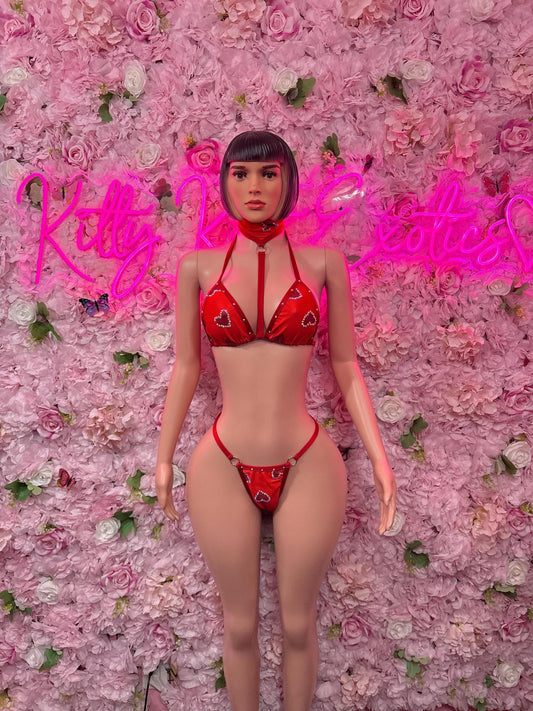 Valentines Day Exotic Dancewear Two-Piece Bikini  - Sexy Hearts Romantic Outfit for Date Night - Cute Gift for Her