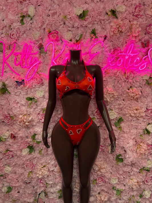 Valentines Day Exotic Dancewear Two-Piece  - Sexy Hearts Romantic Outfit for Date Night - Cute Gift for Her