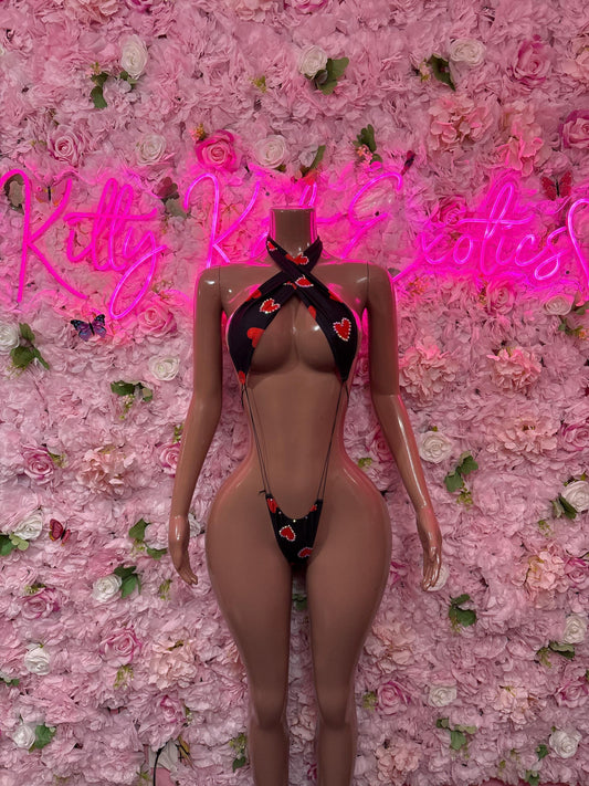 Valentines Day Exotic Dancewear One-Piece Slingshot  - Sexy Hearts Romantic Outfit for Date Night - Cute Gift for Her