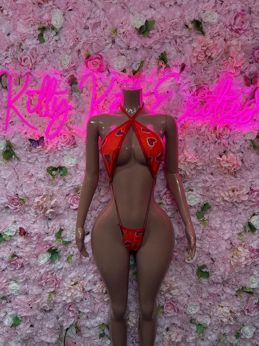 Valentines One-Piece Slingshot  - Sexy Hearts Romantic Outfit for Date Night - Cute Gift for Her
