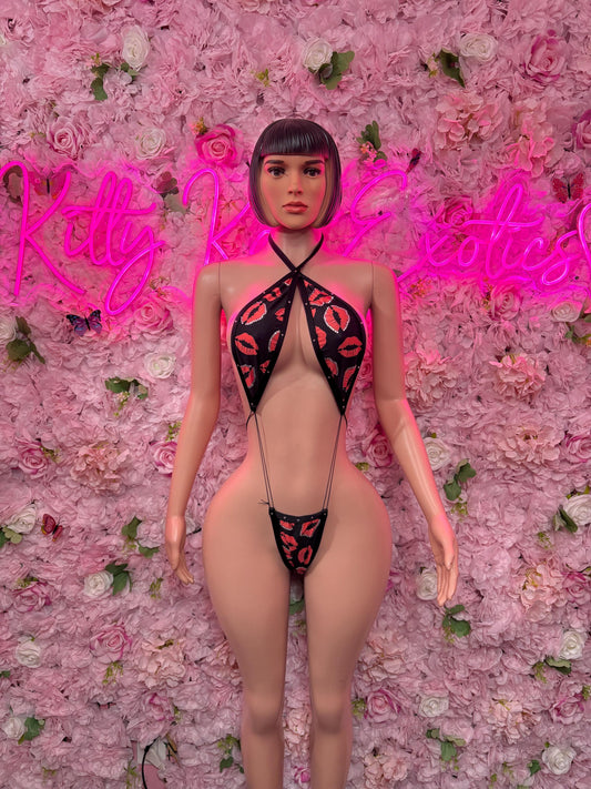Womens Valentines Day One-Piece Slingshot  - Sexy Hearts Romantic Outfit for Date Night - Cute Gift for Her