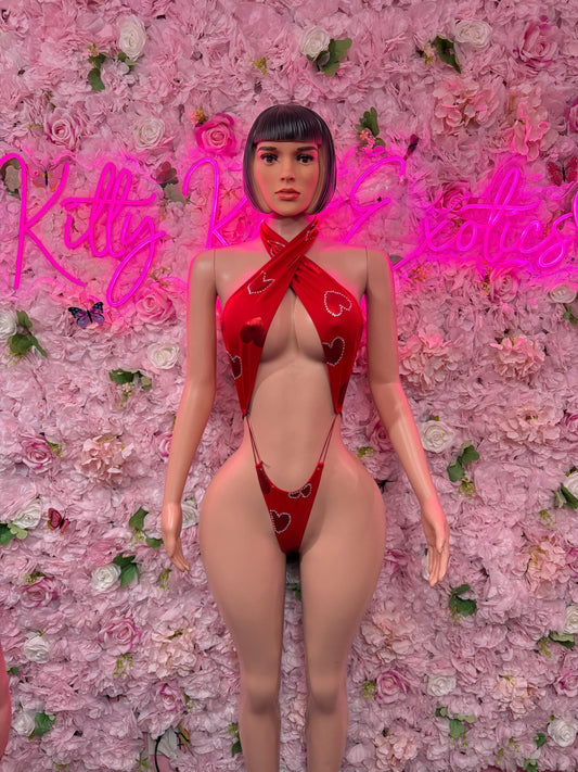 Gift For Her Valentines Day One-Piece Slingshot  - Sexy Hearts Romantic Outfit for Date Night - Cute Gift for Her